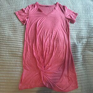 Anrilita Pink Front Tie T-Shirt Dress XL Roll Sleeve Casual Lounge Swim Cover